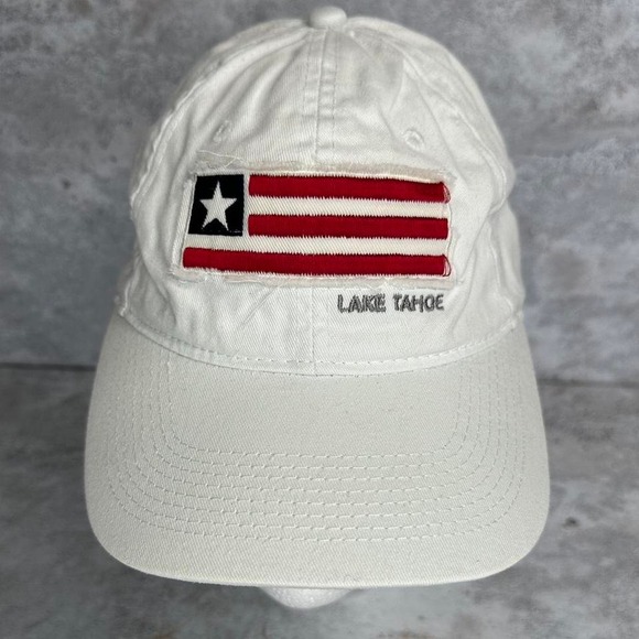 Classic white Perrin Lake Tahoe cap American flag‎ adjustable